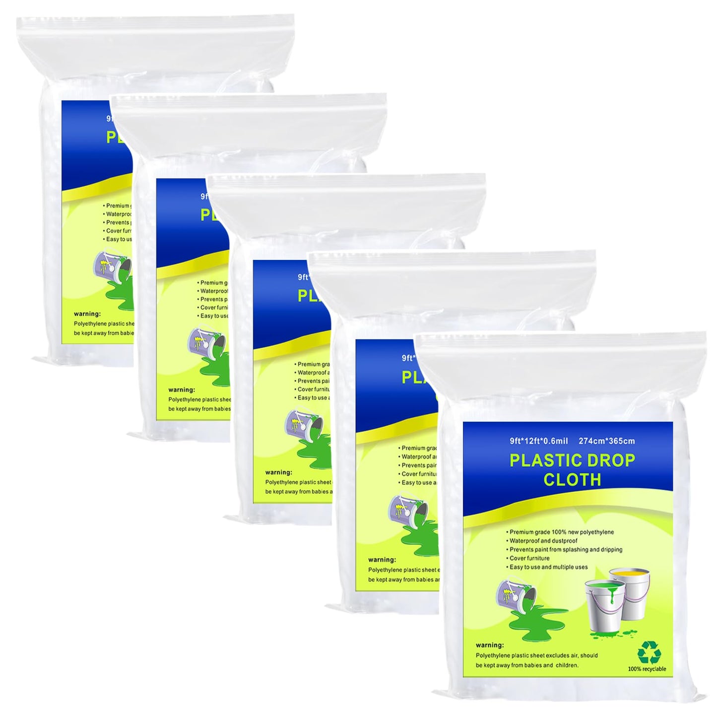 10-Pack Plastic Drop Sheets, 9x12 ft