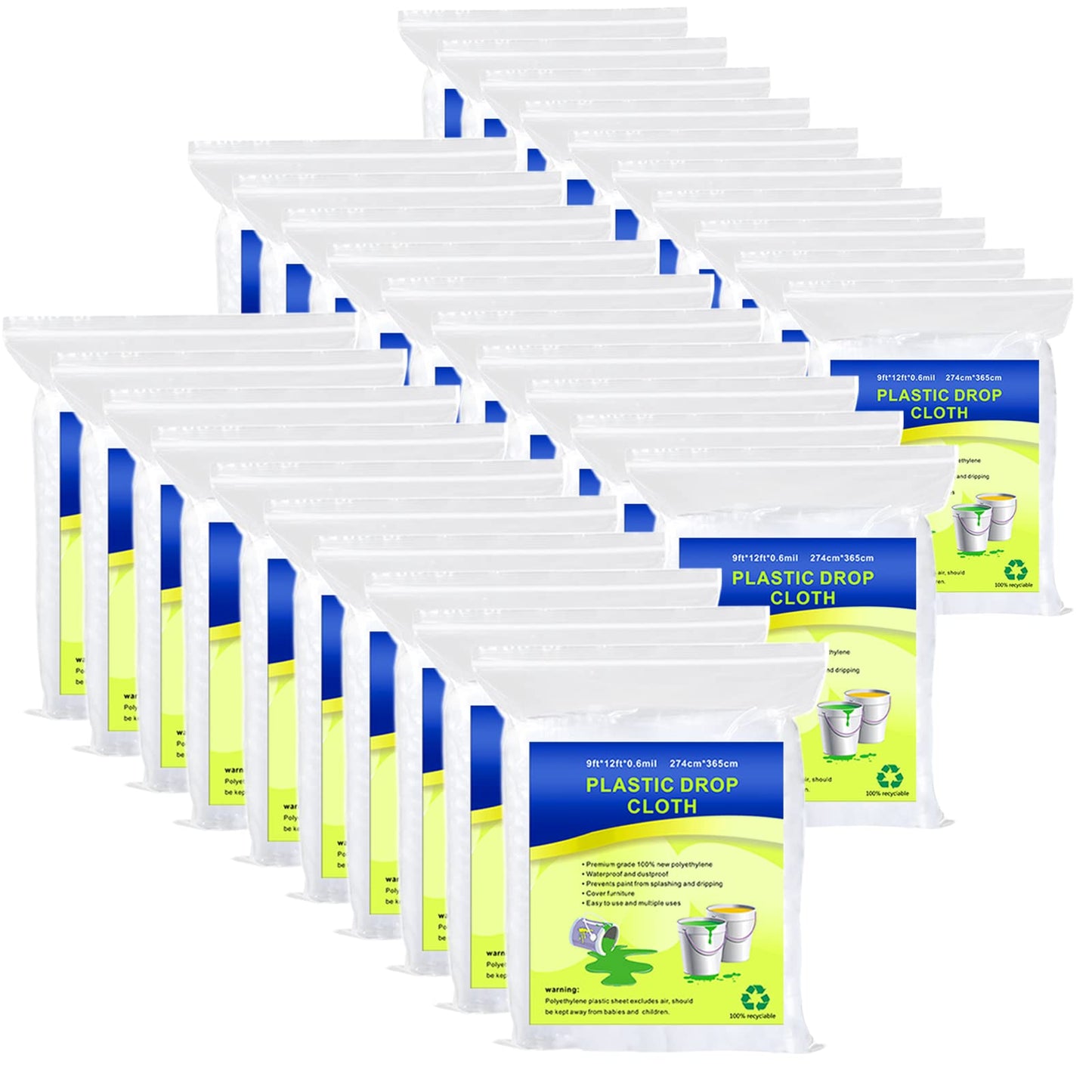 10-Pack Plastic Drop Sheets, 9x12 ft