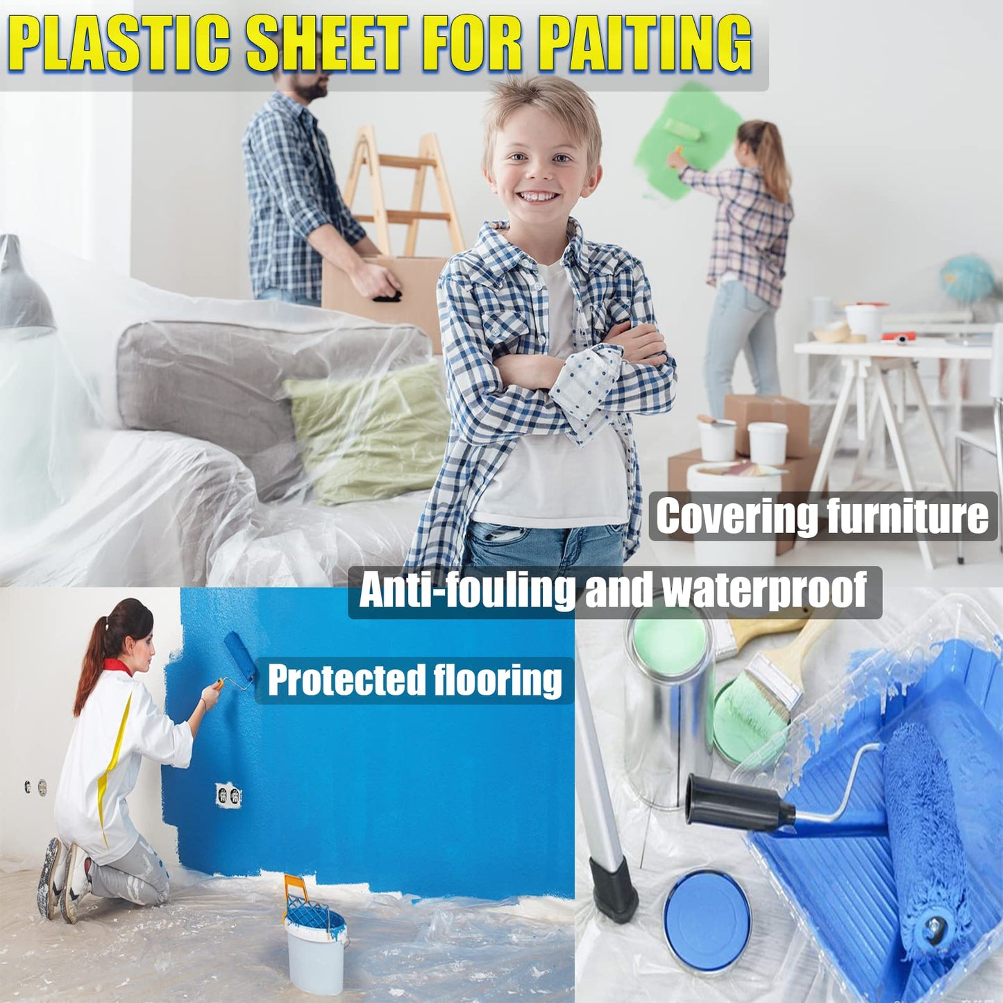 10-Pack Plastic Drop Sheets, 9x12 ft