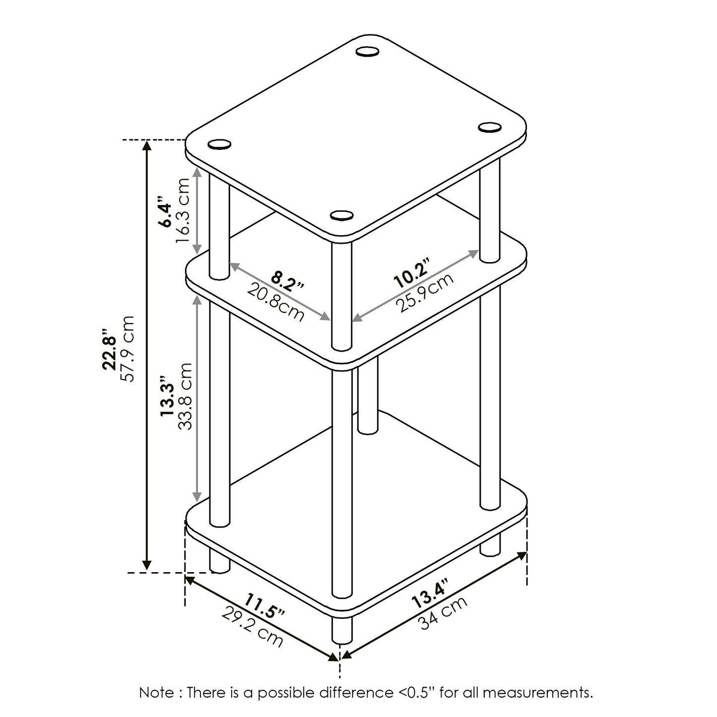 Furinno 3-Tier Nightstand