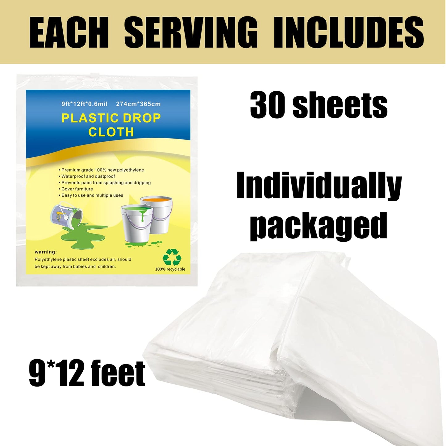 10-Pack Plastic Drop Sheets, 9x12 ft