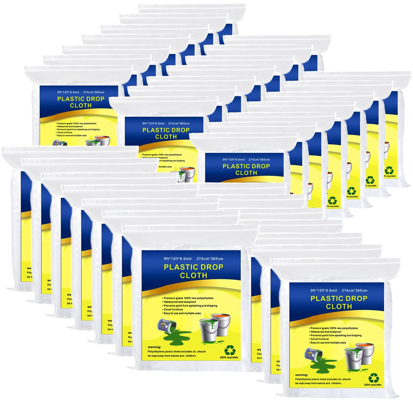 10-Pack Plastic Drop Sheets, 9x12 ft