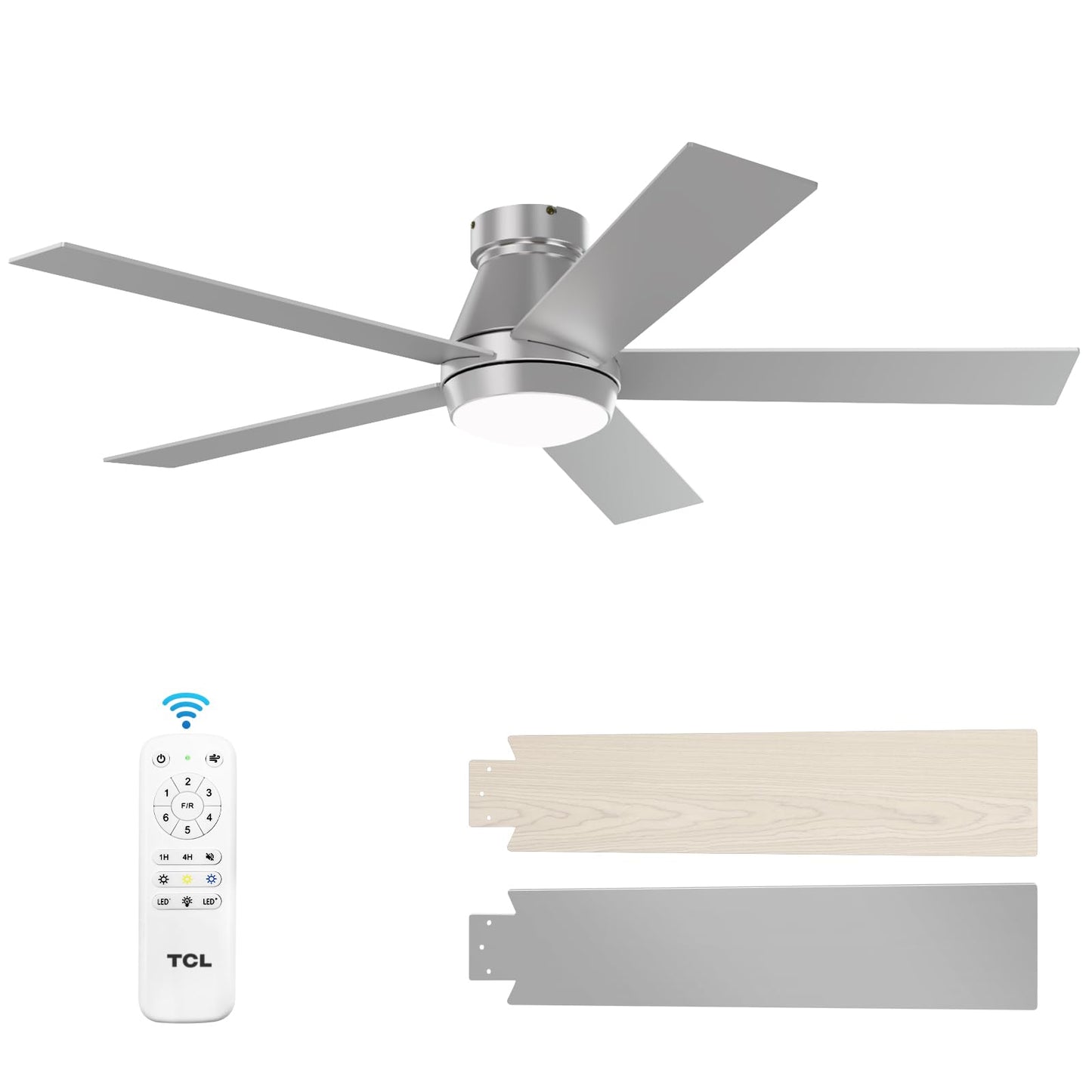 TCL 52" White Ceiling Fan with Light, 5 Blades, 6-Speed