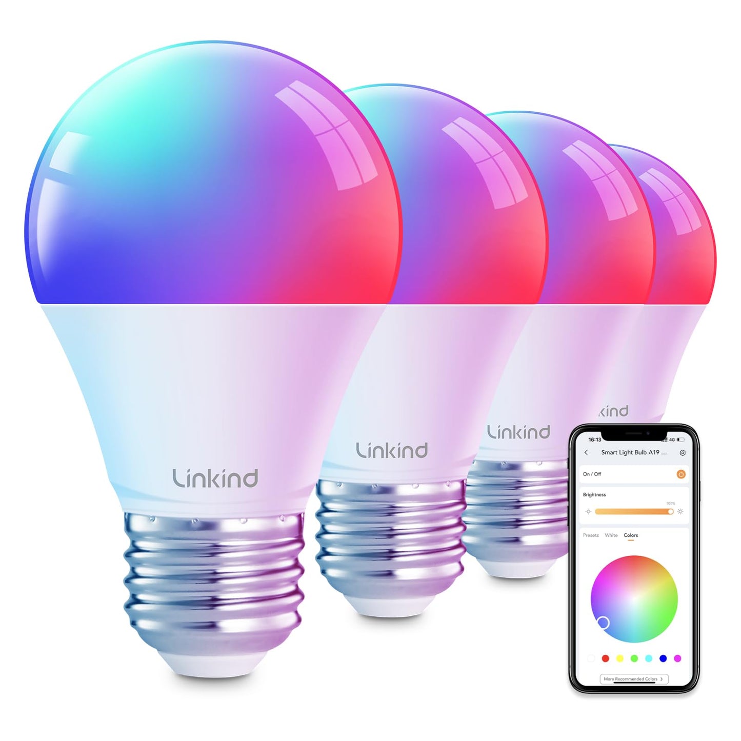 Linkind Smart Bulbs 4-Pack, RGB WiFi LED