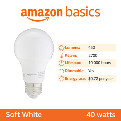 Amazon Basics 60W LED Bulbs, Soft White, 6-Pack