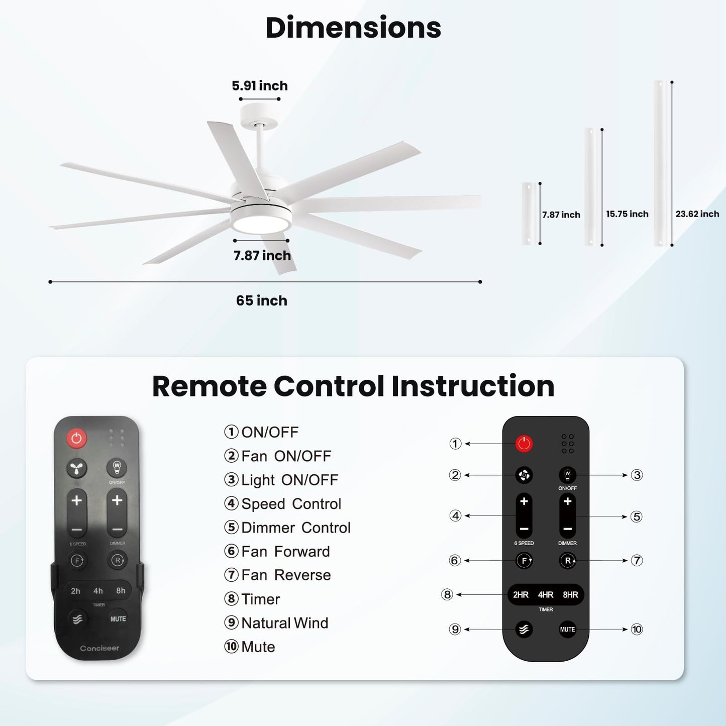 65" Modern Ceiling Fan with Light & Remote