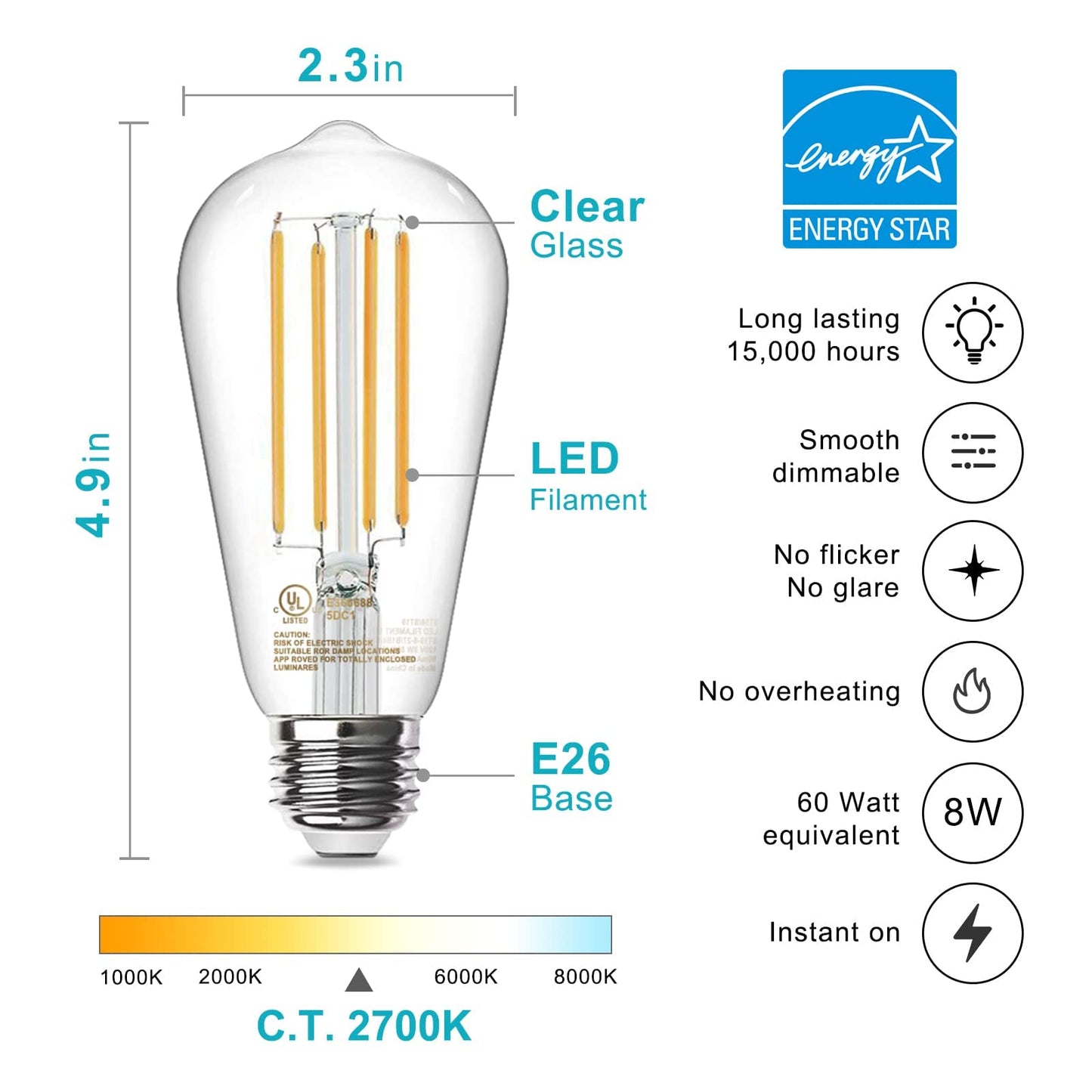 TJOY Vintage LED Edison Bulbs 12-Pack