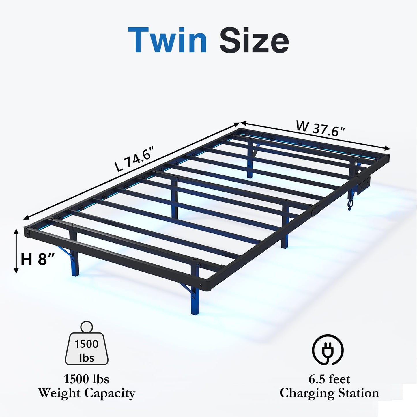 Floating Twin Bed Frame with LED & Charger