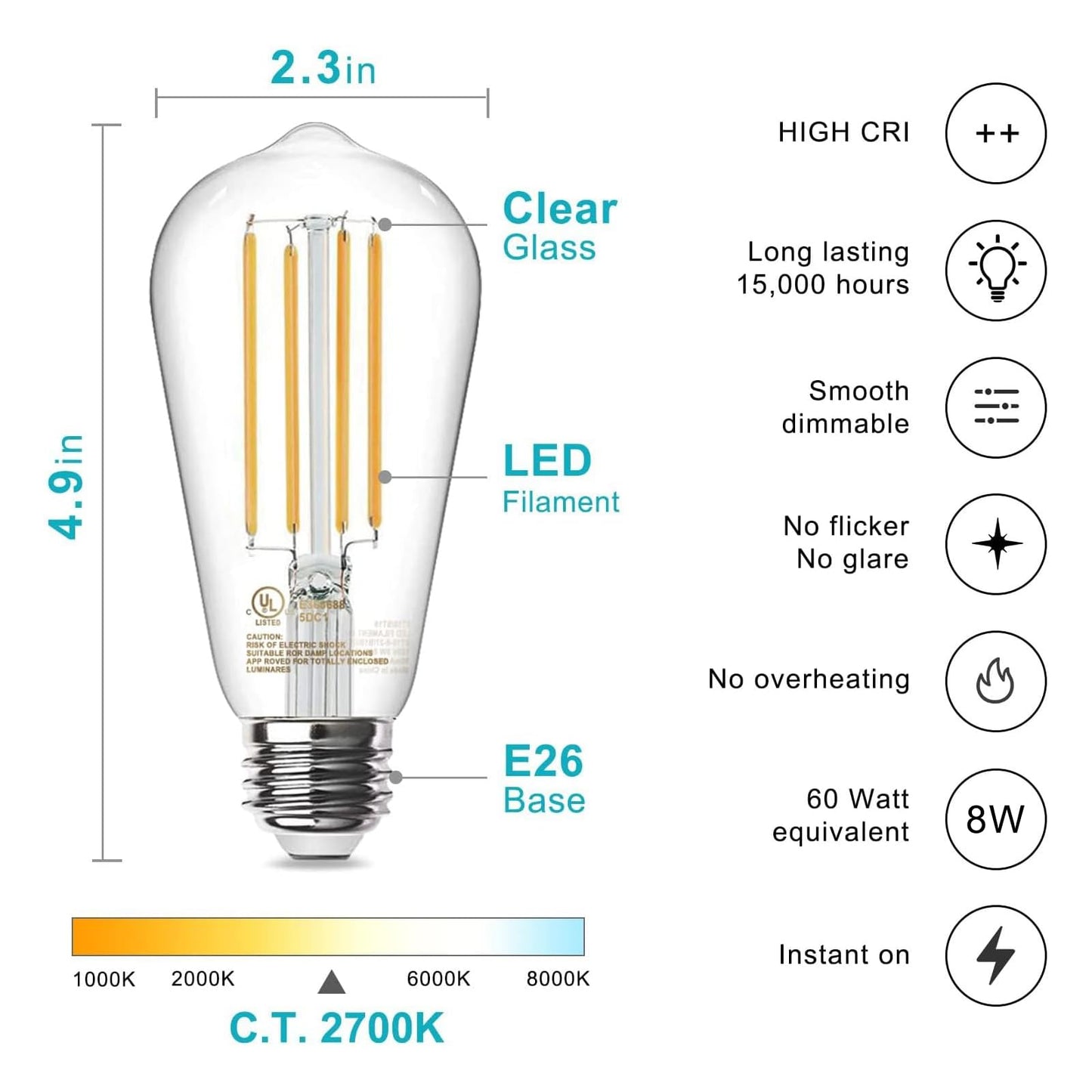TJOY Vintage LED Edison Bulbs 12-Pack