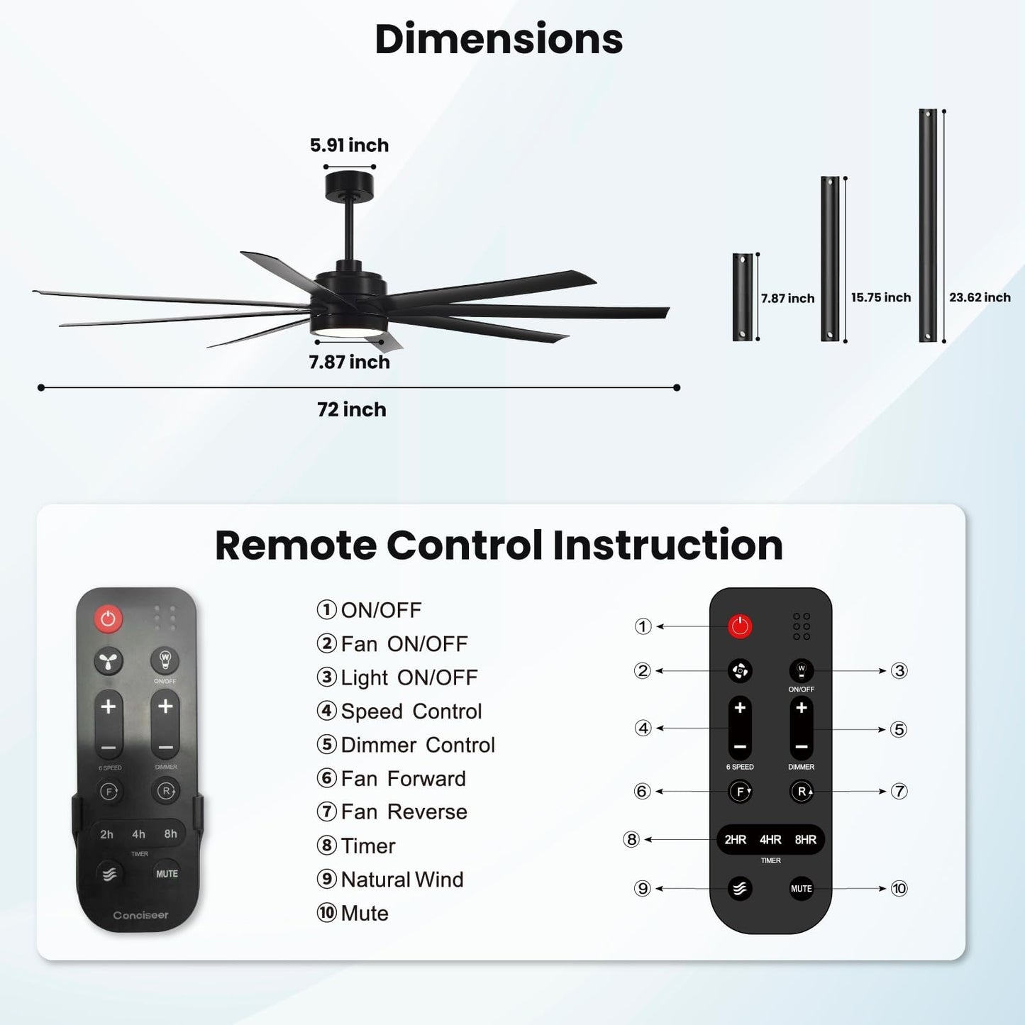 65" Modern Ceiling Fan with Light & Remote
