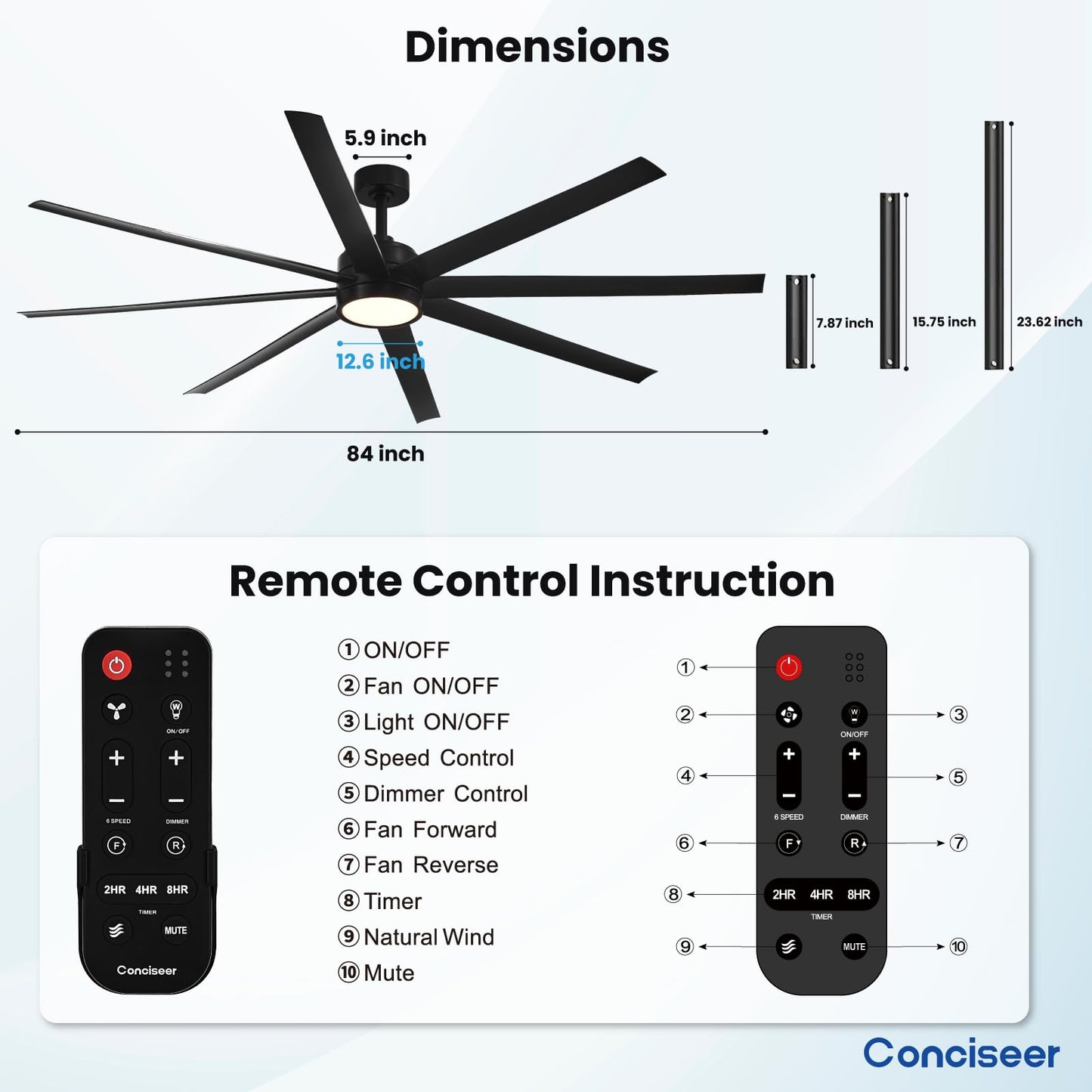 65" Modern Ceiling Fan with Light & Remote