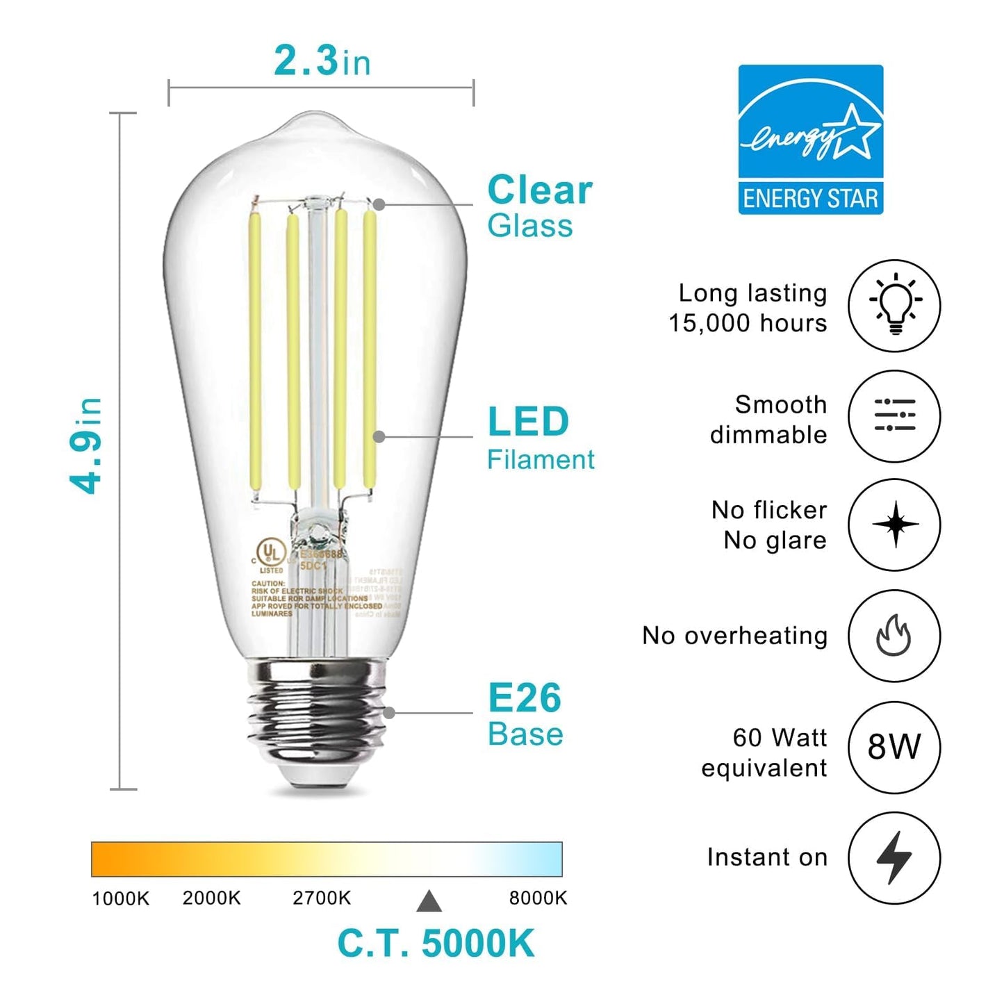 TJOY Vintage LED Edison Bulbs 12-Pack