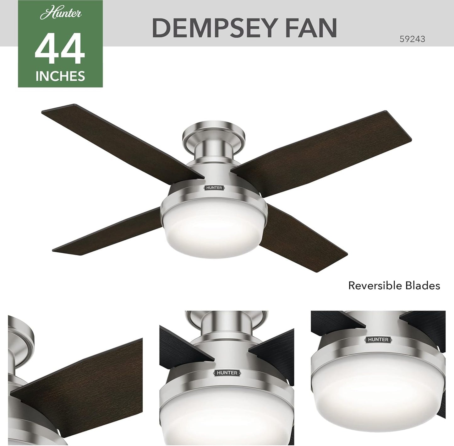 Hunter 59244 Dempsey Ceiling Fan 44 inches Fresh White