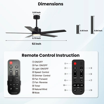 65" Modern Ceiling Fan with Light & Remote
