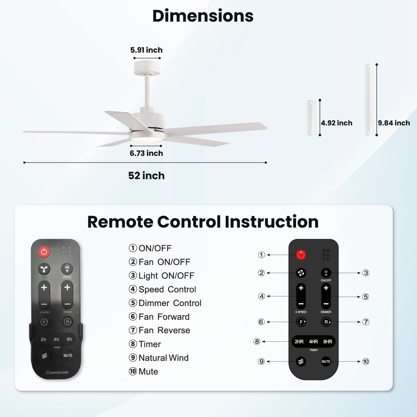 65" Modern Ceiling Fan with Light & Remote