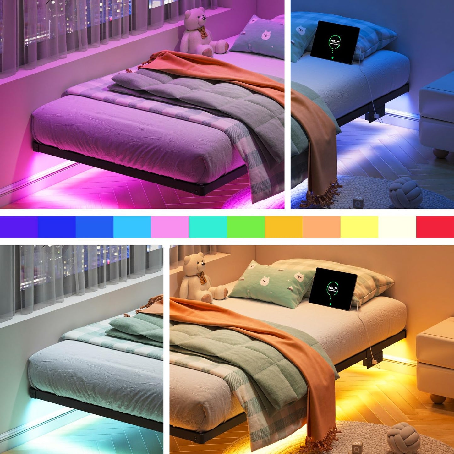 Floating Twin Bed Frame with LED & Charger