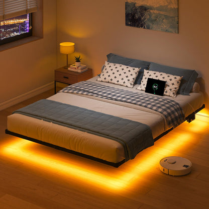 Floating Twin Bed Frame with LED & Charger
