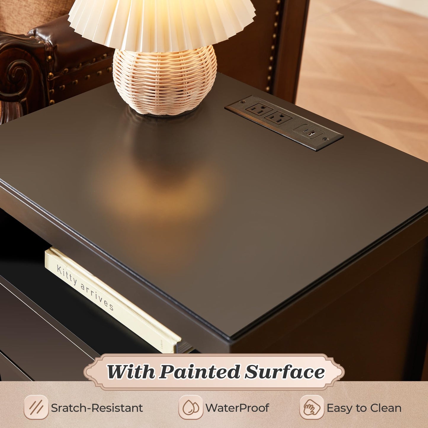 Huuger Black Nightstands Set of 2