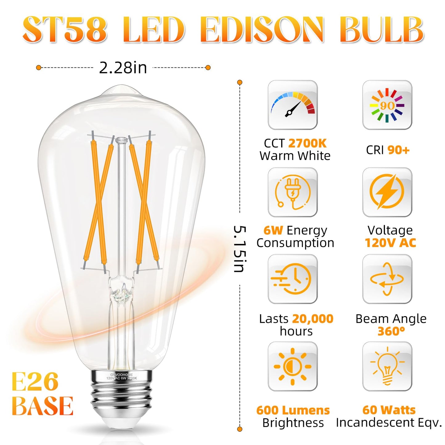 Edison LED Bulbs 60W, 4000K, 12-Pack