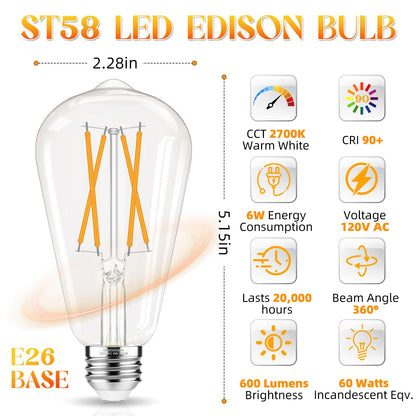 Edison LED Bulbs 60W, 4000K, 12-Pack