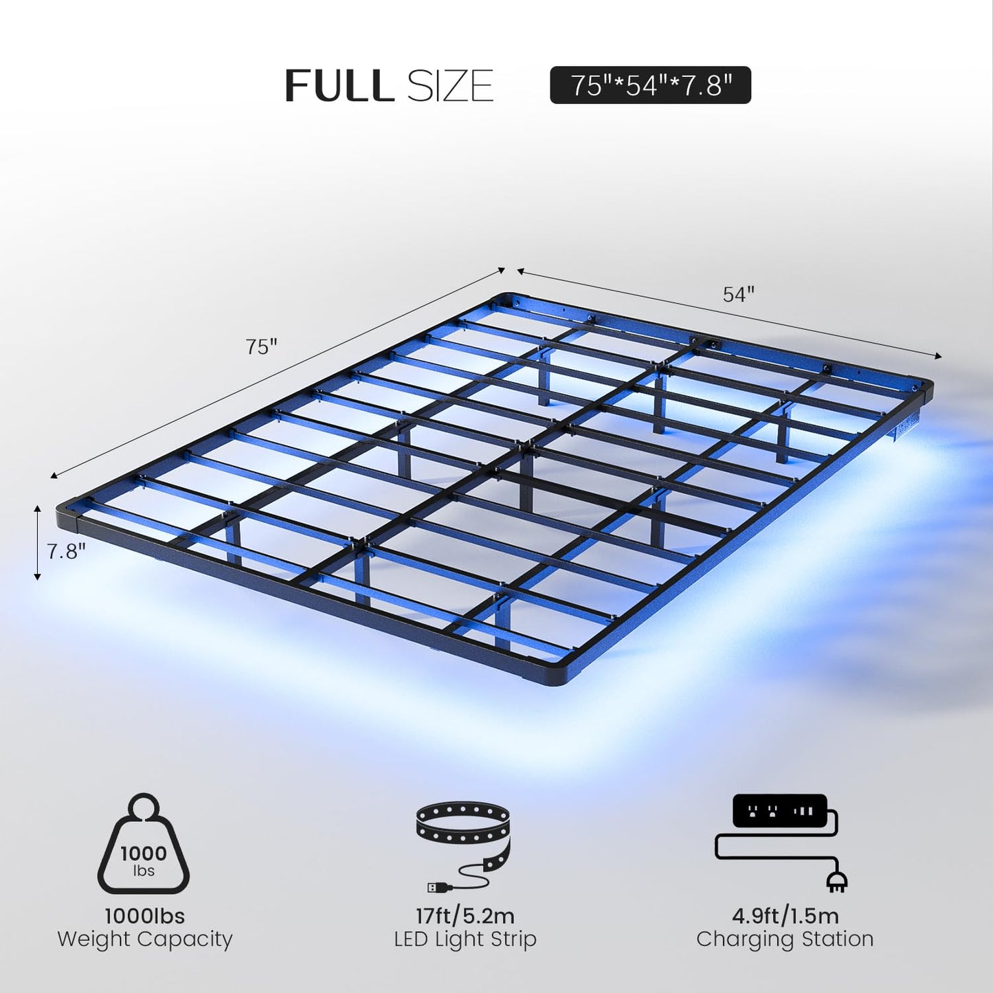 OLEVS Full LED Floating Bed Frame