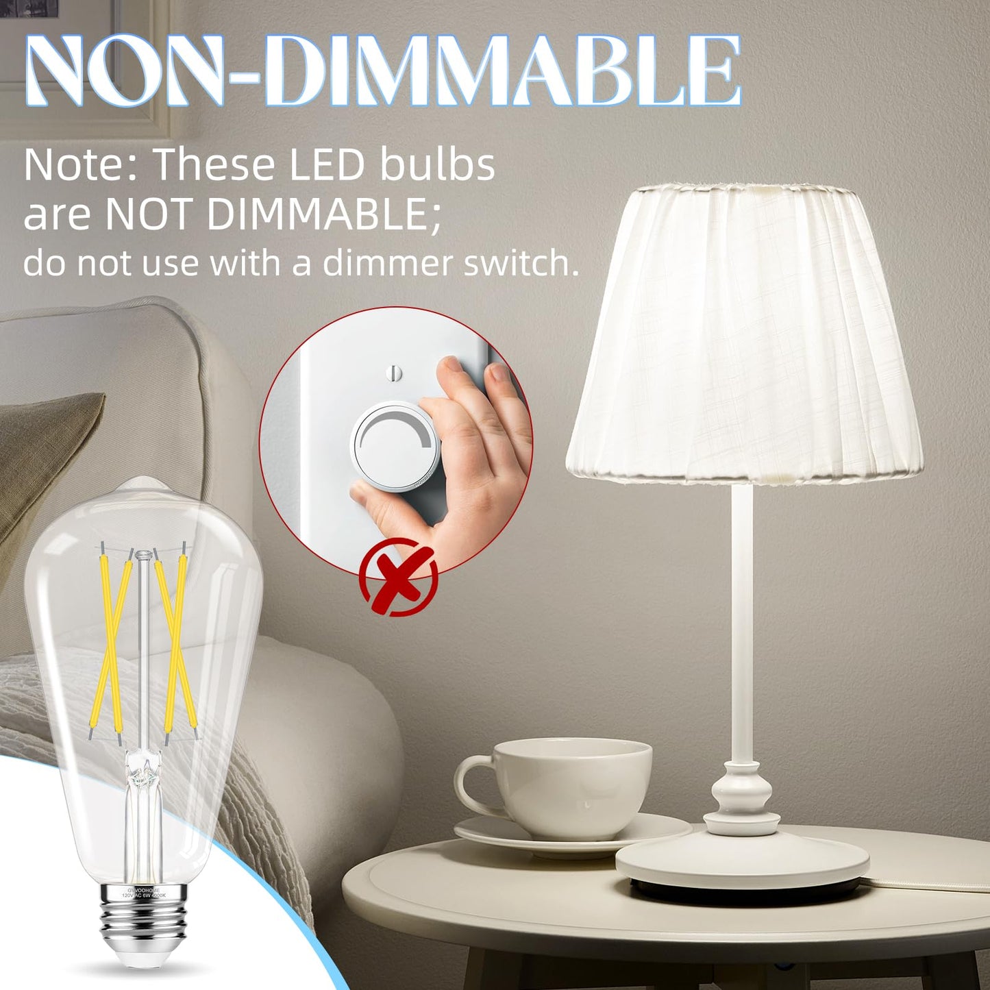 Edison LED Bulbs 60W, 4000K, 12-Pack
