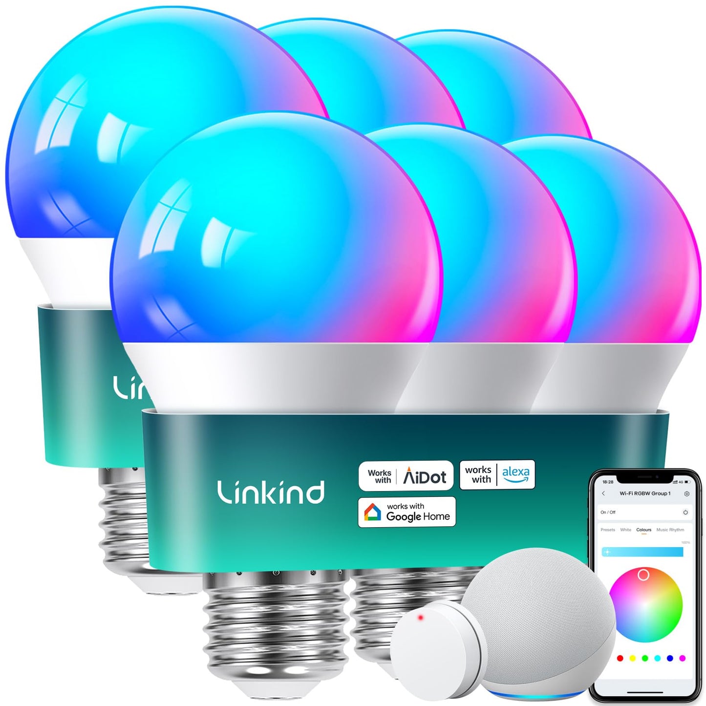 Linkind Smart Bulbs 4-Pack, RGB WiFi LED