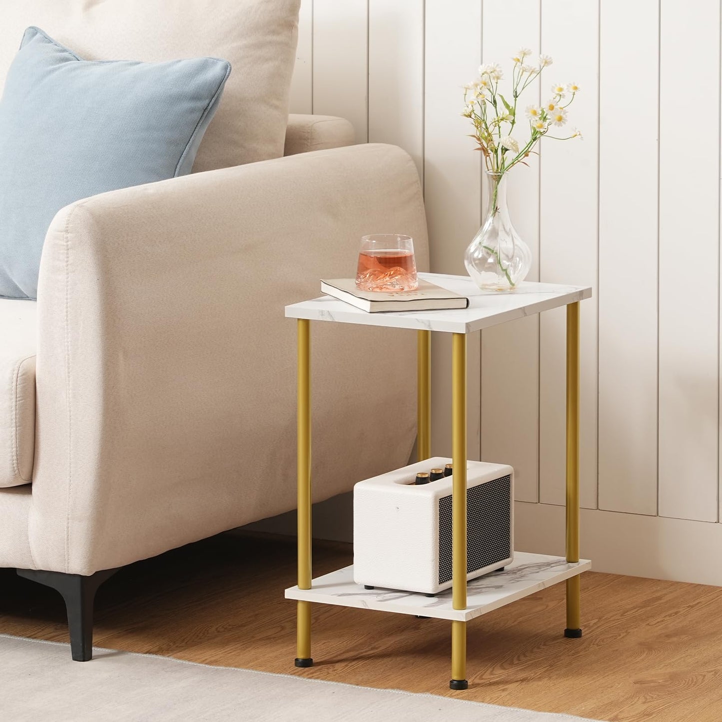 HOOBRO Small Side Table with Shelves