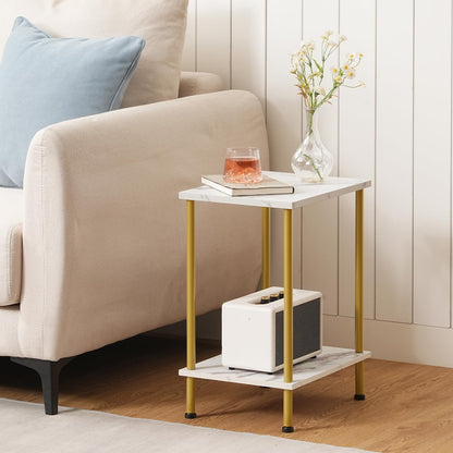 HOOBRO Small Side Table with Shelves