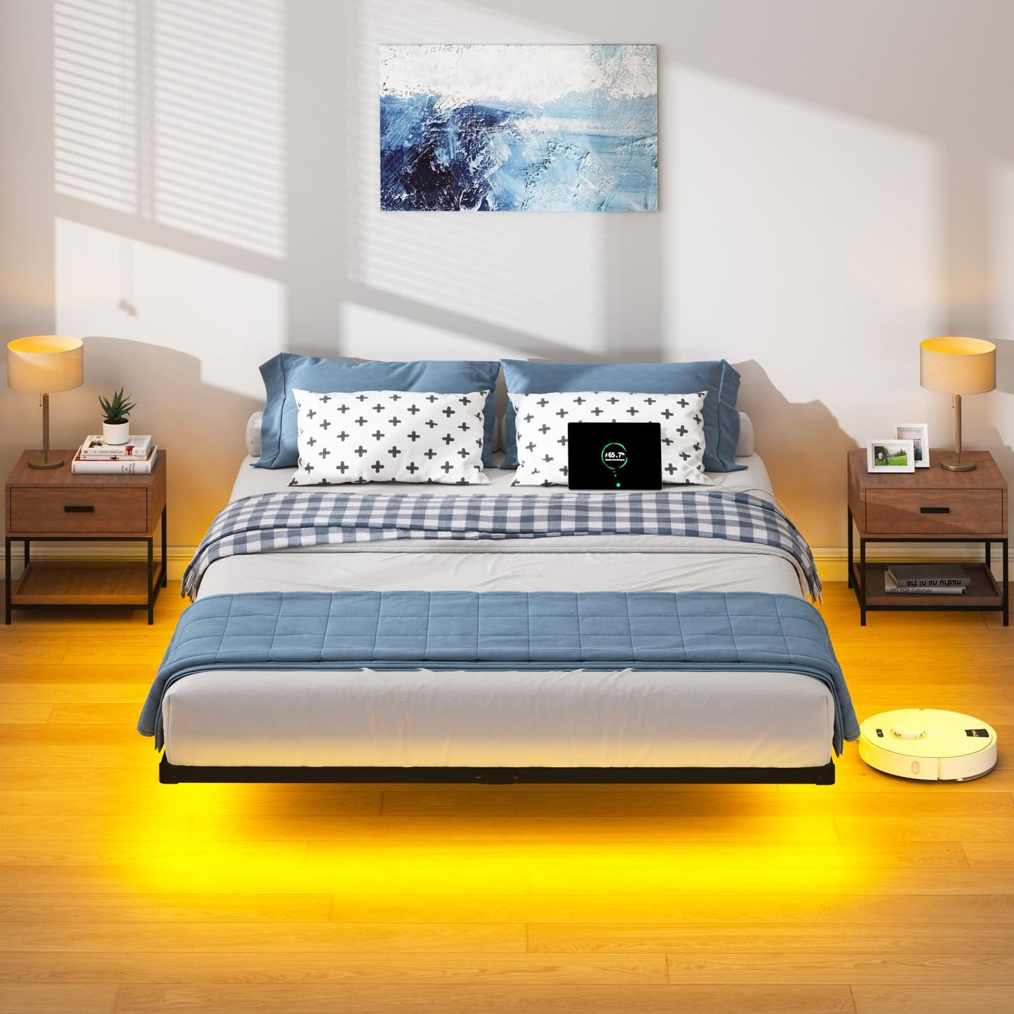 Floating Twin Bed Frame with LED & Charger
