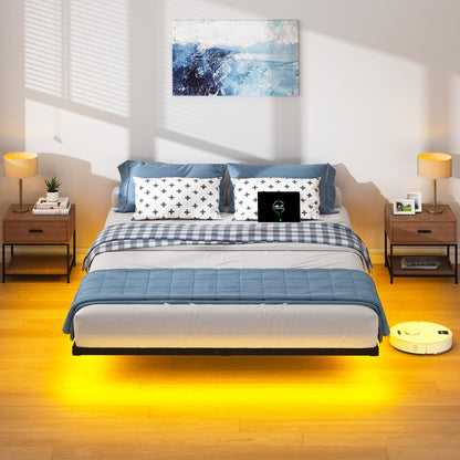 Floating Twin Bed Frame with LED & Charger