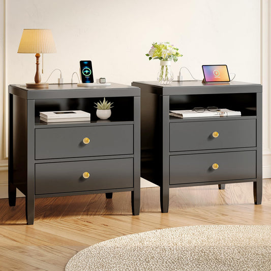 Huuger Black Nightstands Set of 2