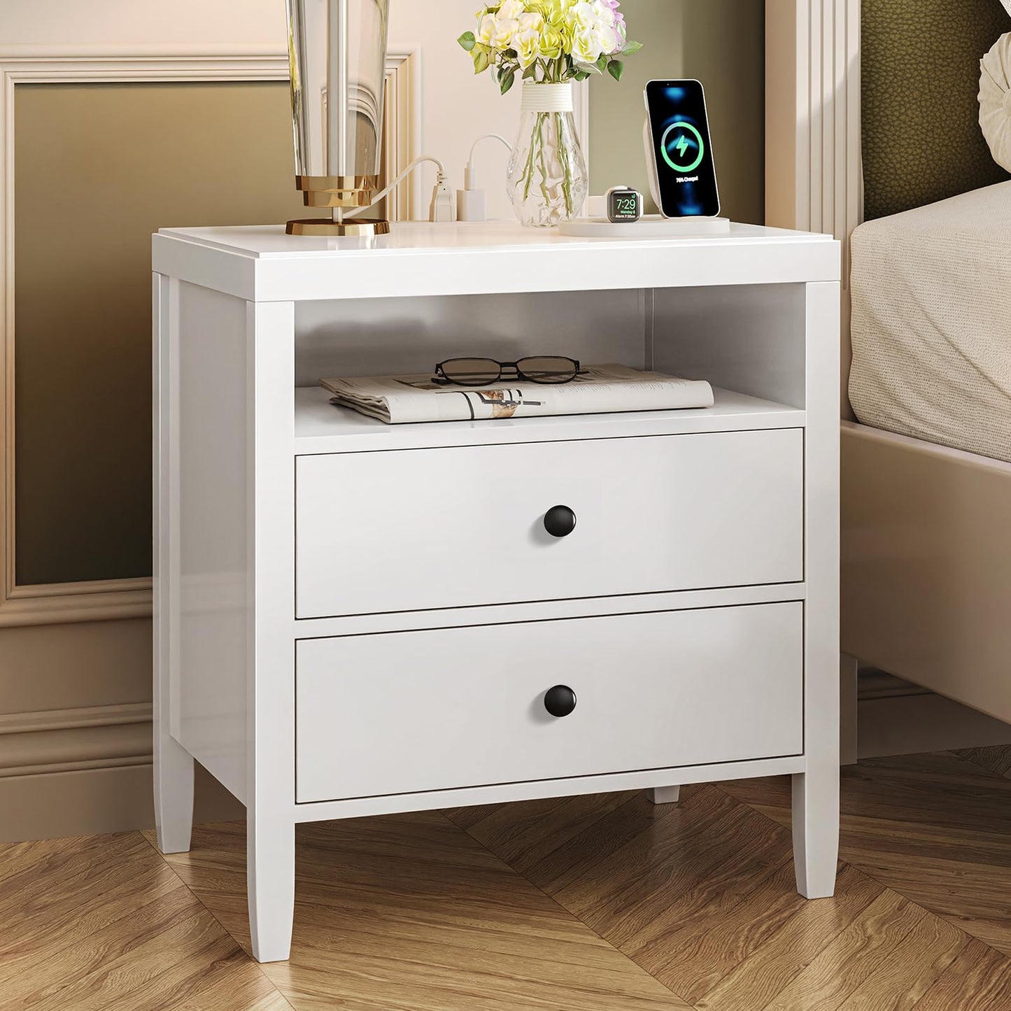 Huuger Black Nightstands Set of 2