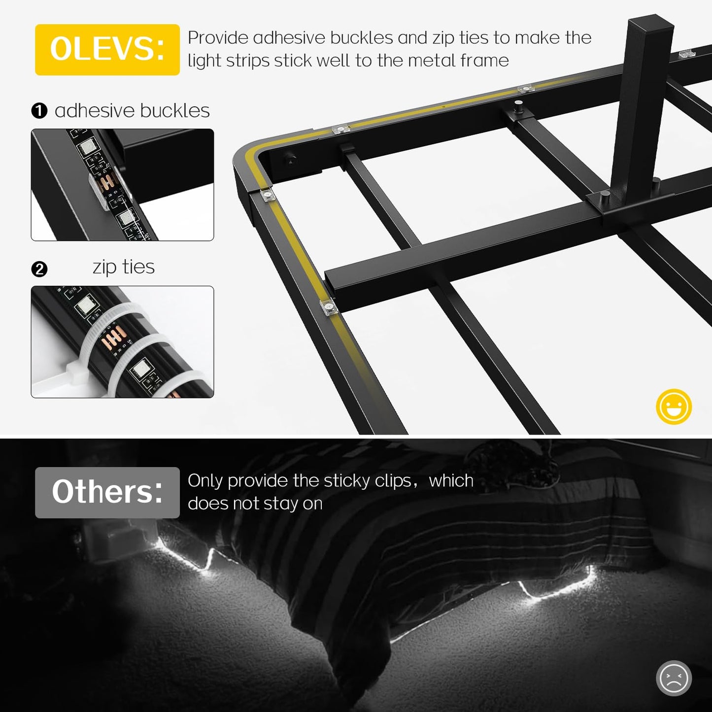 OLEVS Full LED Floating Bed Frame