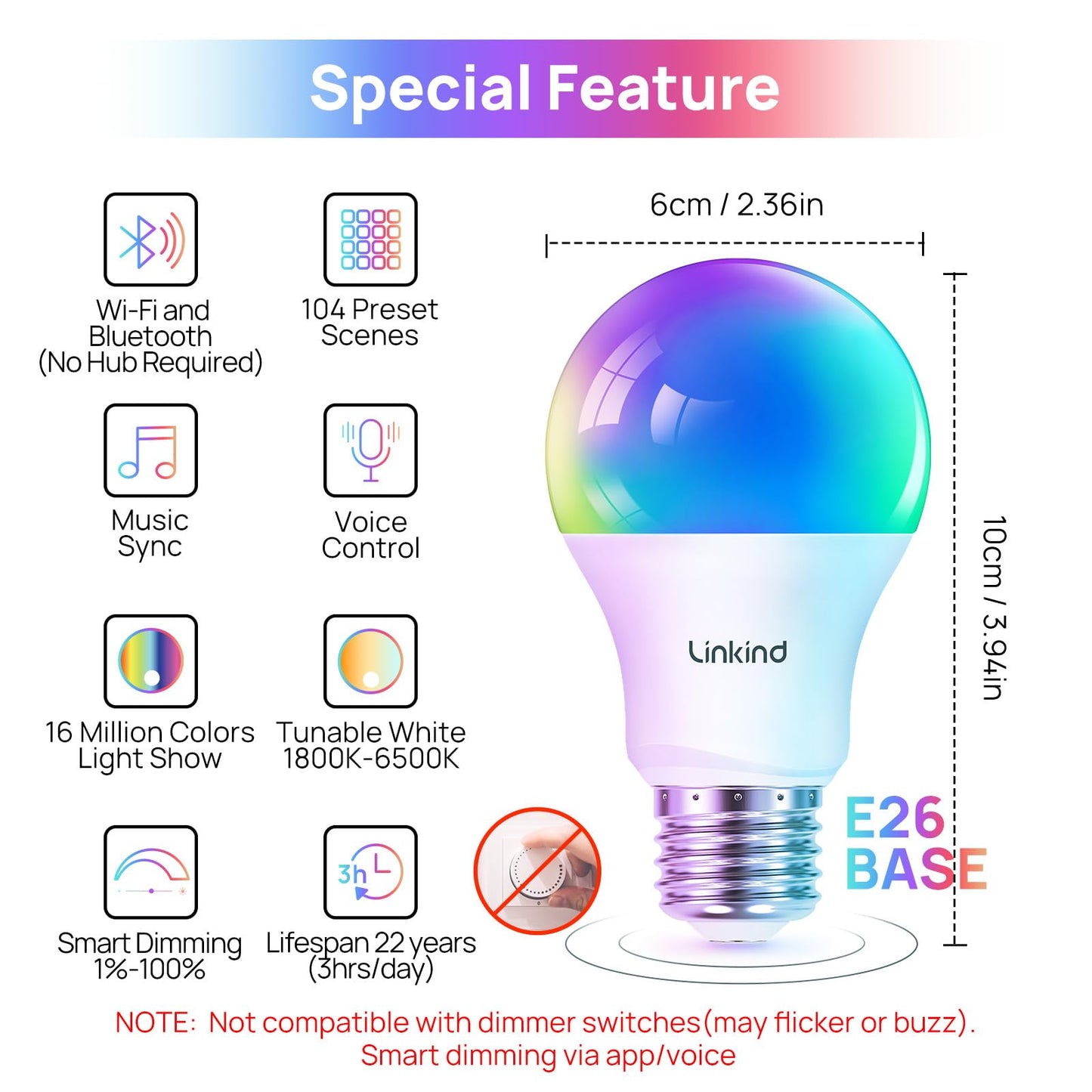 Linkind Smart Bulbs 4-Pack, RGB WiFi LED
