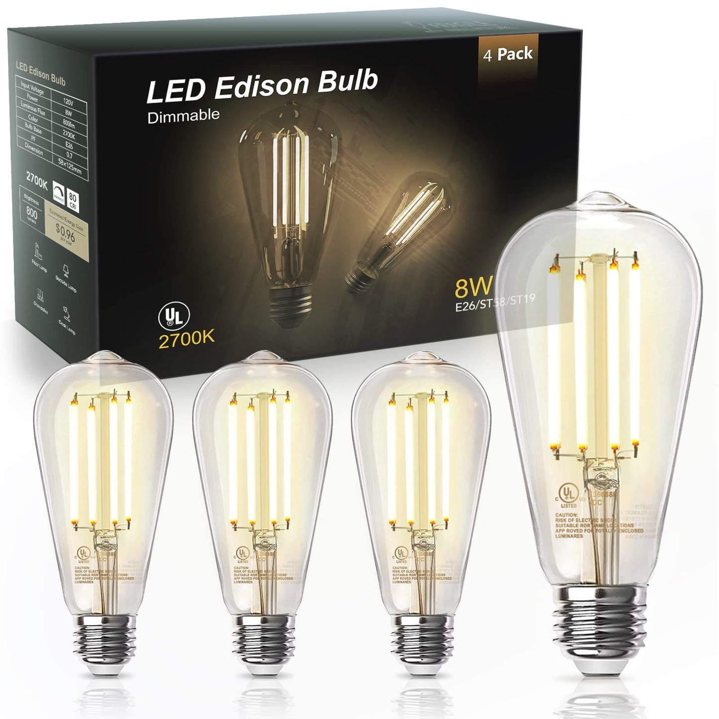 TJOY Vintage LED Edison Bulbs 12-Pack
