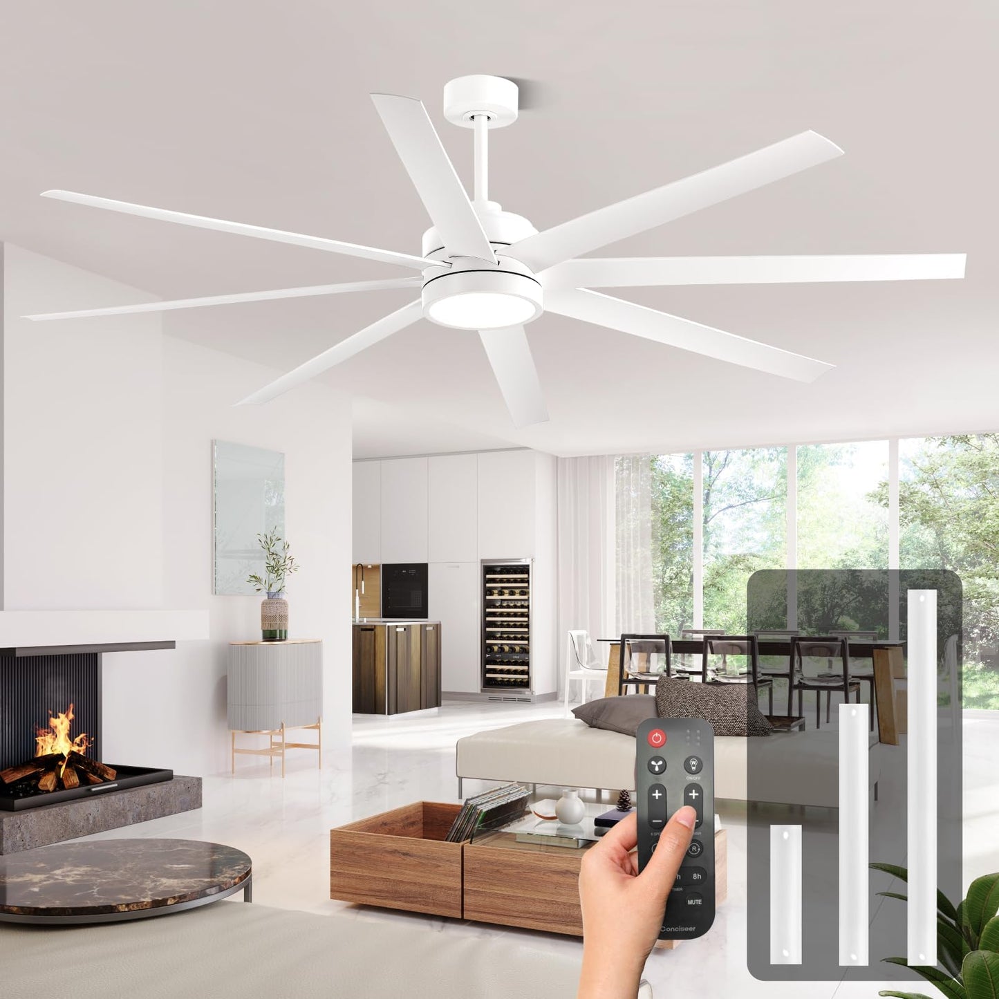 65" Modern Ceiling Fan with Light & Remote