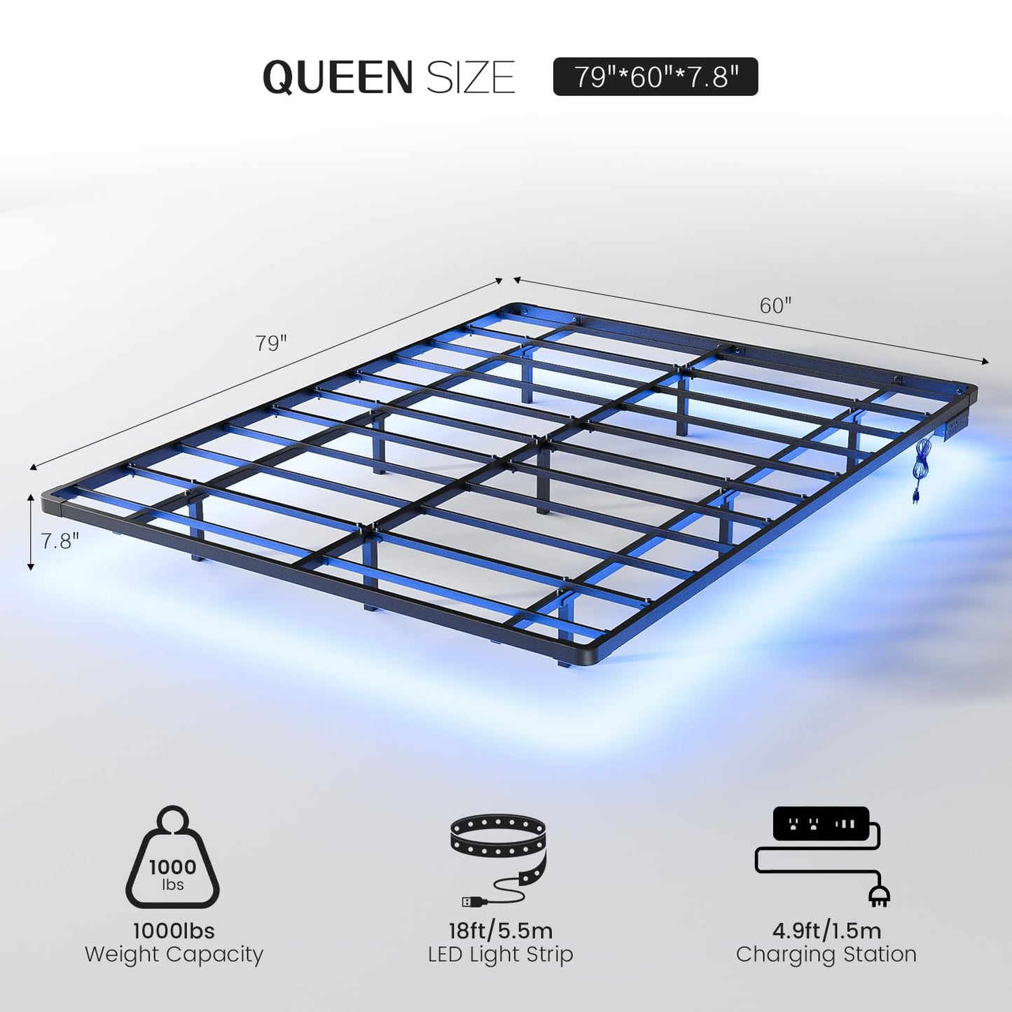 OLEVS Full LED Floating Bed Frame