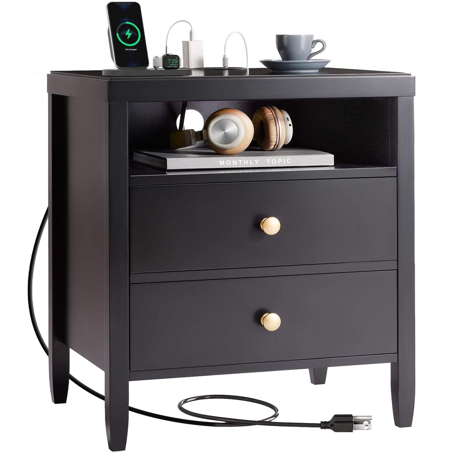 Huuger Black Nightstands Set of 2