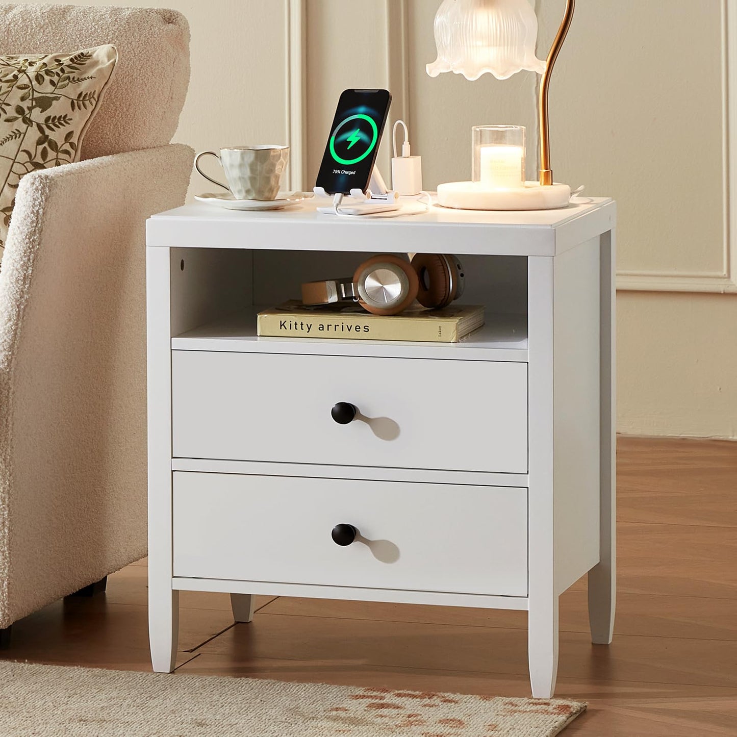 Huuger Black Nightstands Set of 2