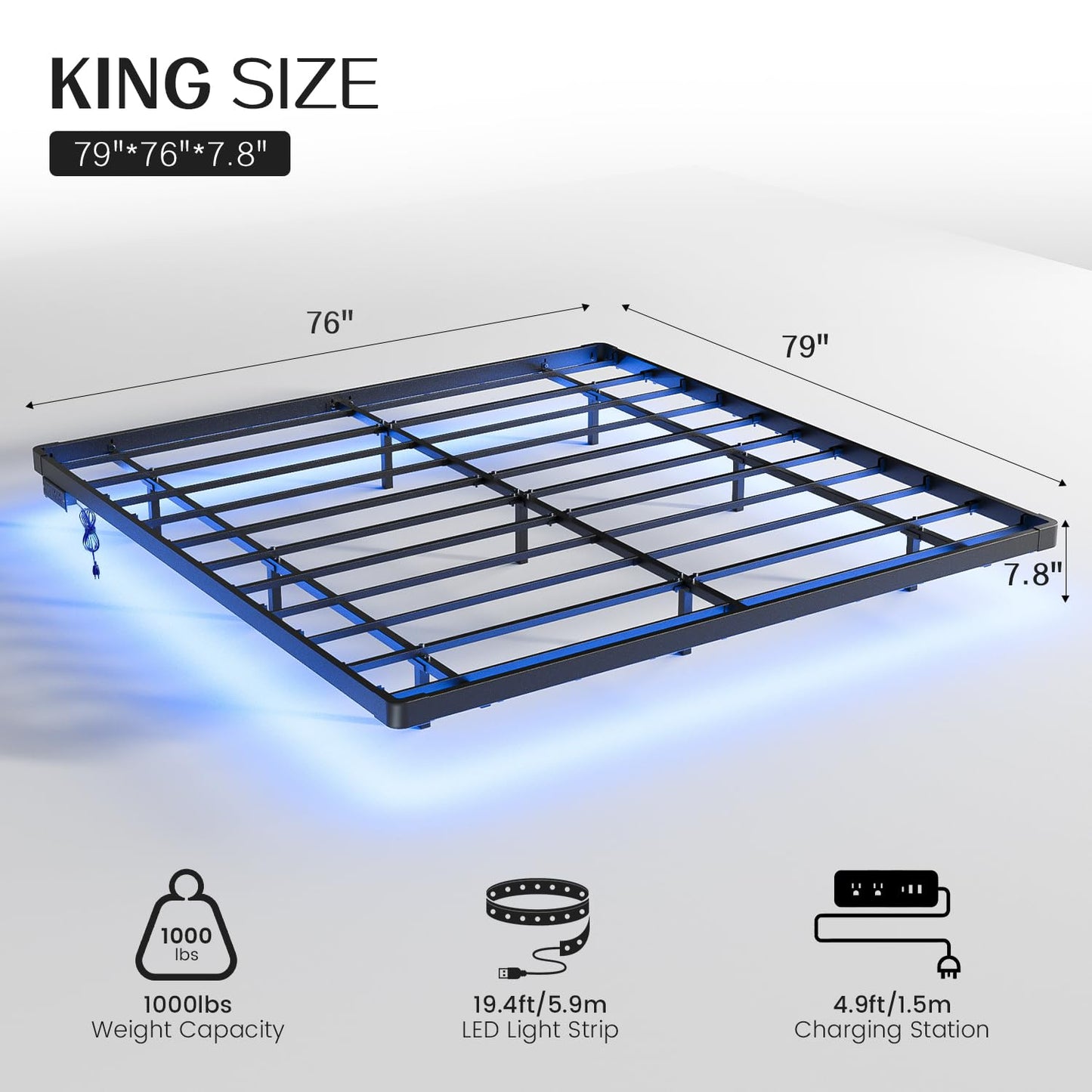 OLEVS Full LED Floating Bed Frame