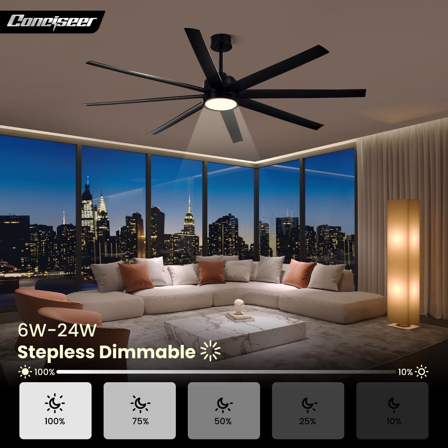 65" Modern Ceiling Fan with Light & Remote