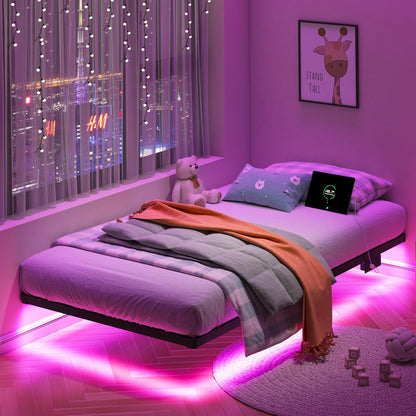 Floating Twin Bed Frame with LED & Charger
