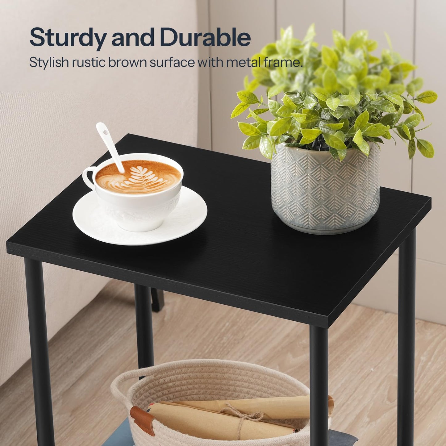 HOOBRO Small Side Table with Shelves