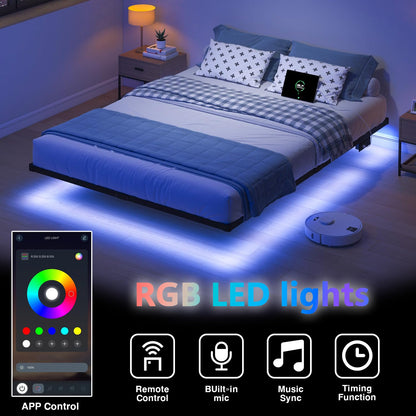 Floating Twin Bed Frame with LED & Charger