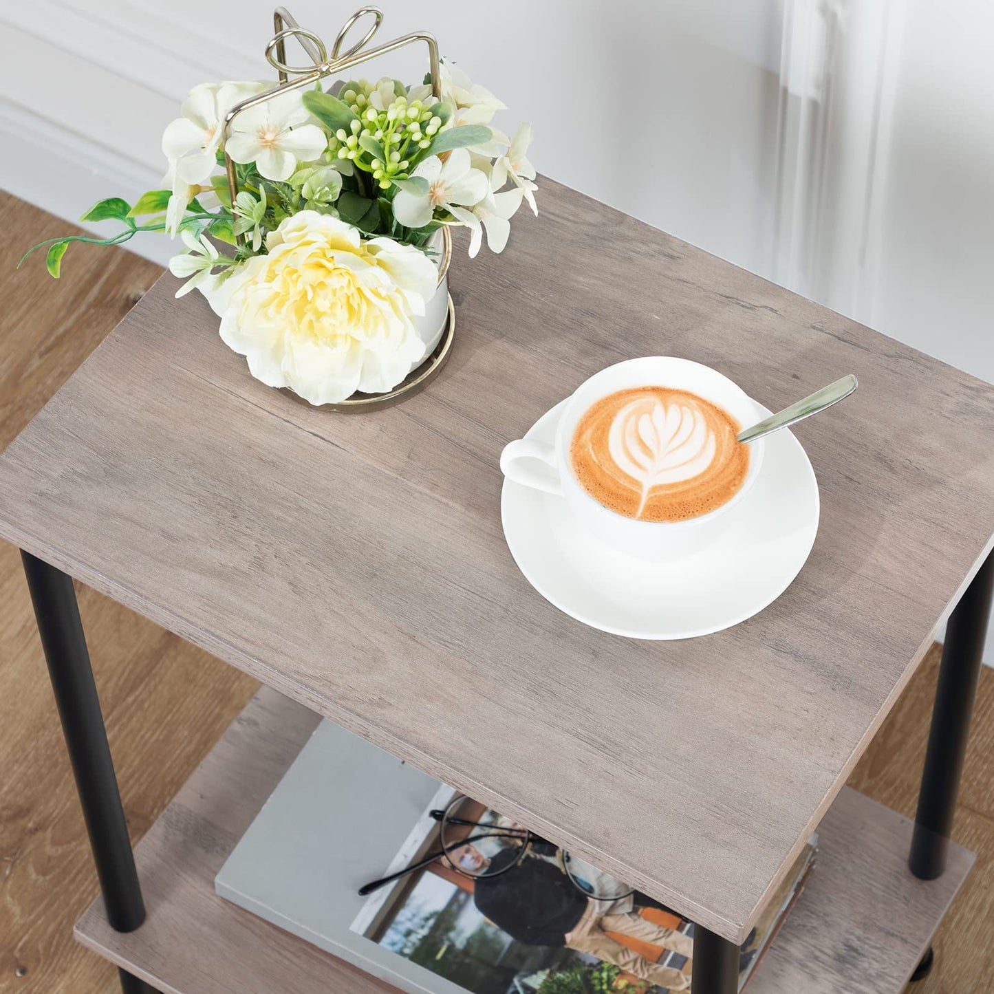 HOOBRO Small Side Table with Shelves