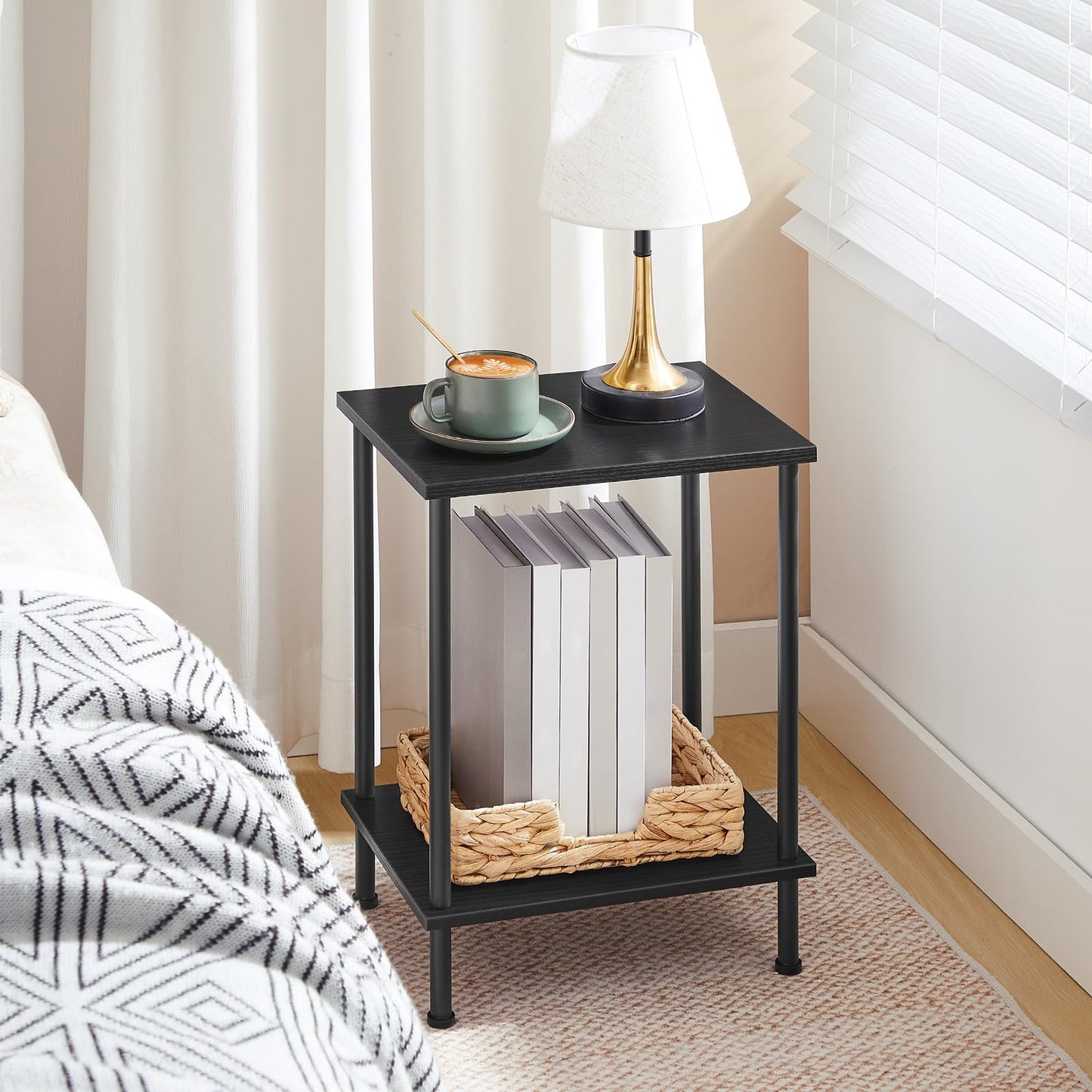 HOOBRO Small Side Table with Shelves
