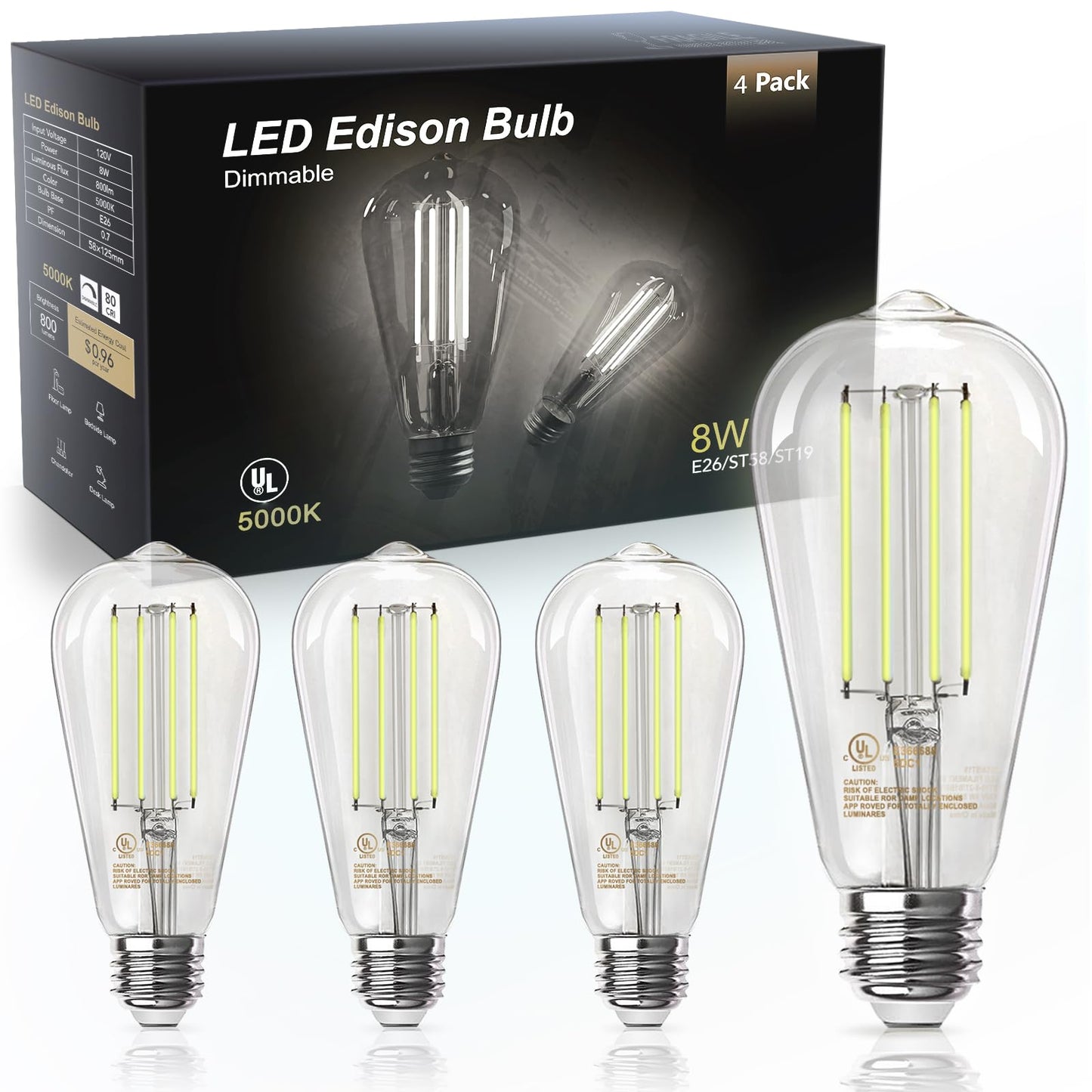 TJOY Vintage LED Edison Bulbs 12-Pack