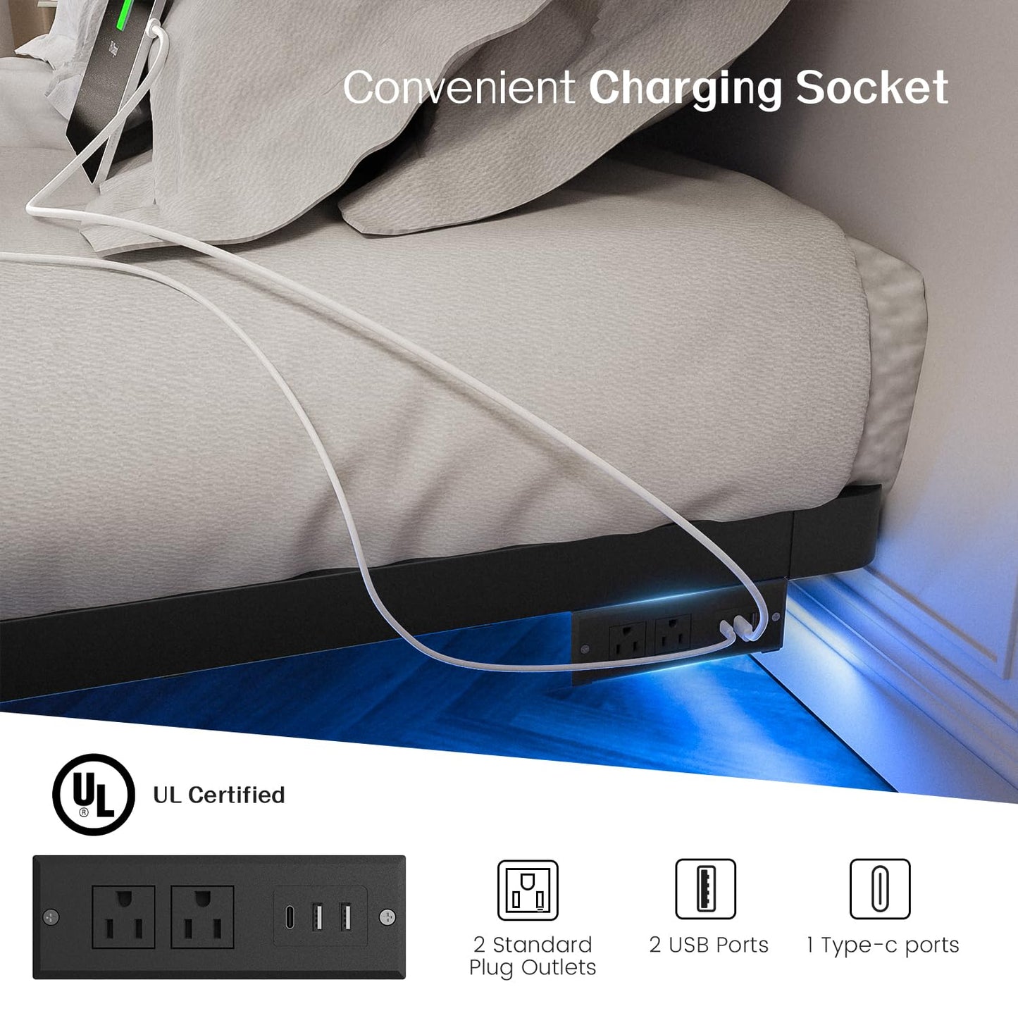 OLEVS Full LED Floating Bed Frame