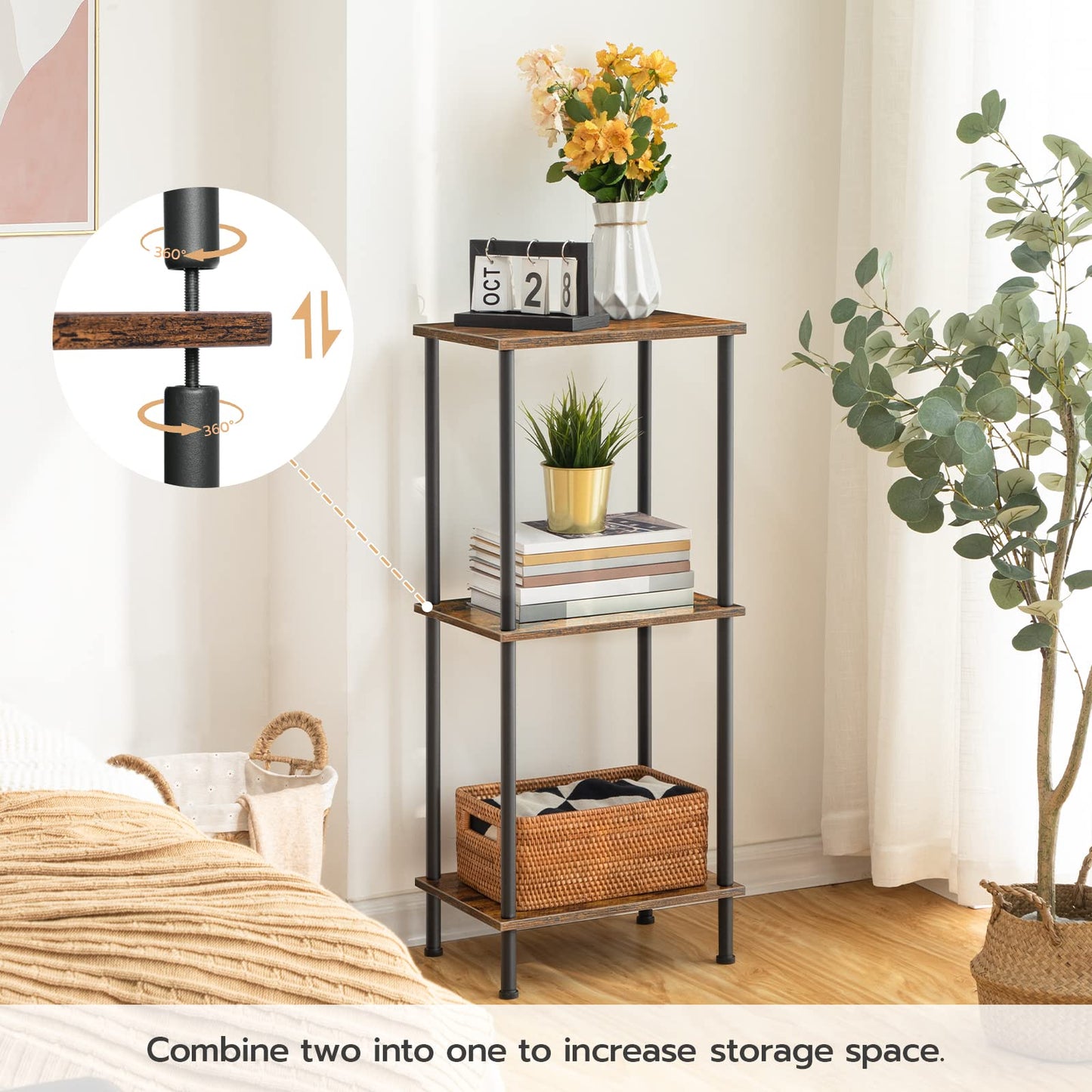 HOOBRO Small Side Table with Shelves